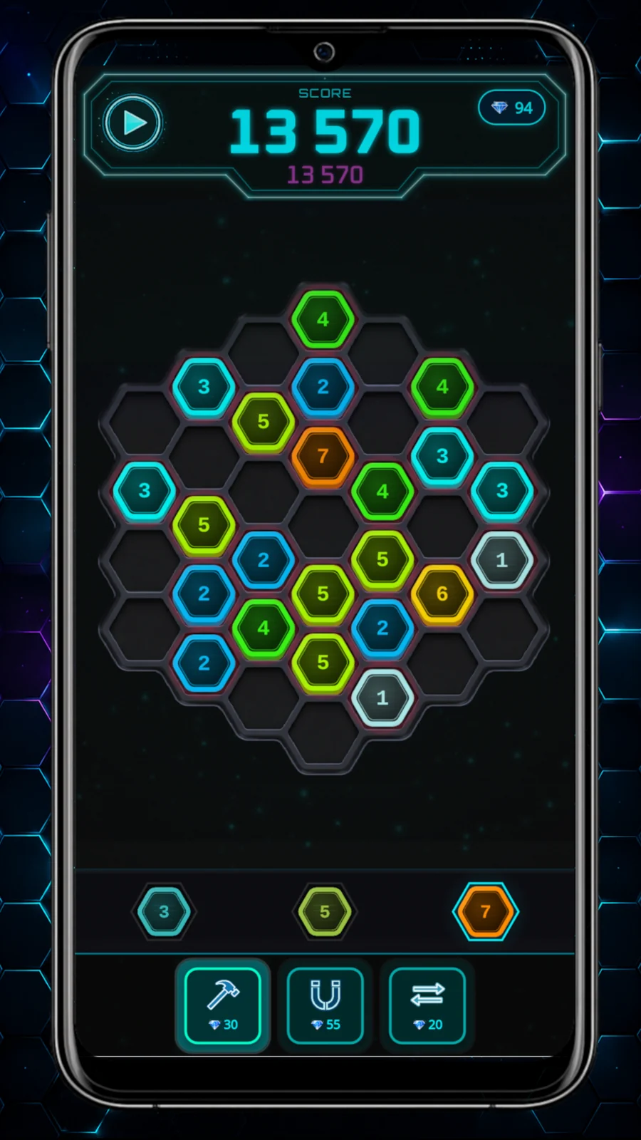 Plateau Hexa-Gone avec jetons color&eacute;s et boosters
